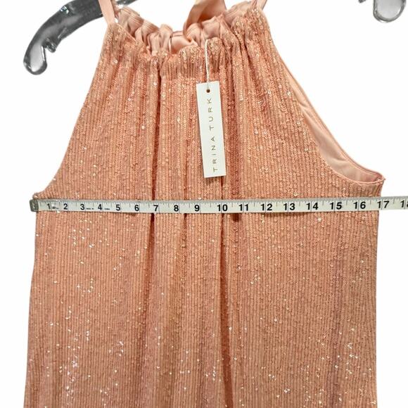 Trina Turk Daria Dress Womens XS Pink Sequined Halter Night Out Modern Glam - Picture 6 of 14